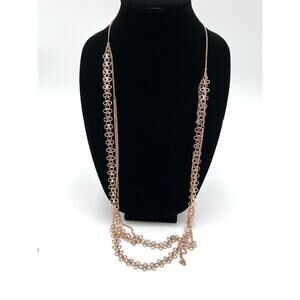 LUV AJ Necklace Rose Gold Tone Asymmetrical Long Two Strands 35”+3”